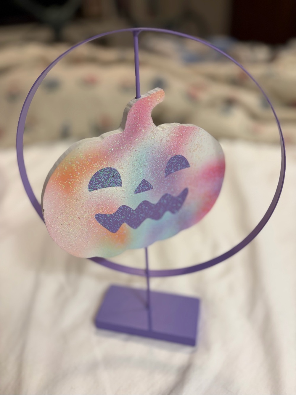Pastel Glitter Jack-O-Lantern Pumpkin Tabletop Halloween Decor
